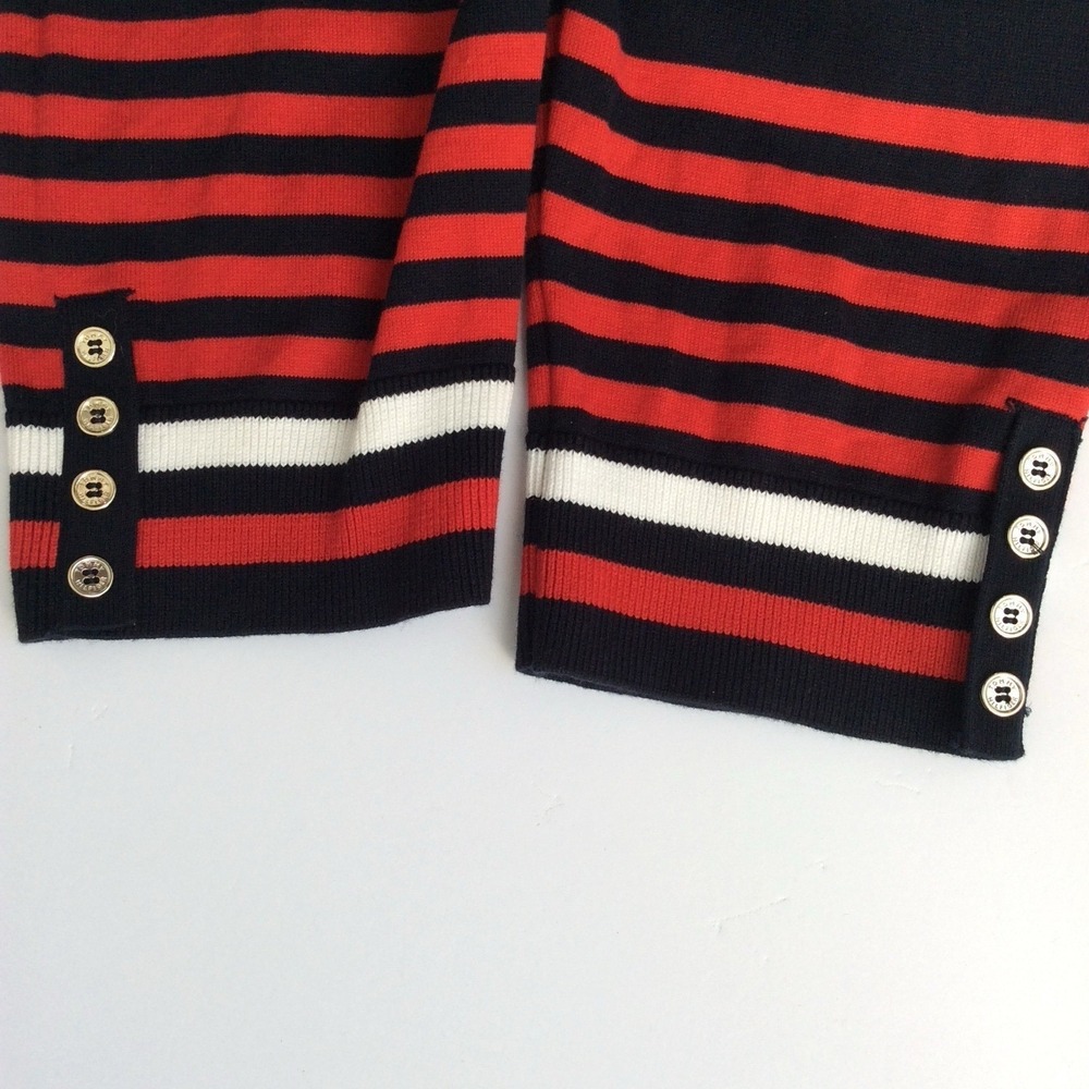 Tommy Hilfiger Turtleneck Sweater Red Navy White Striped Button Cuff 2X READ - Picture 4 of 11